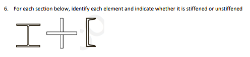 6. For each section below, identify each element and indicate whether it is stiffened or unstiffened
エ十[
