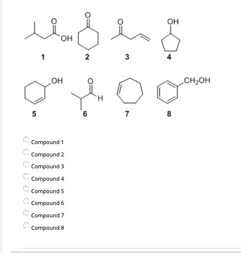 он
OH
2
3
CH2OH
HO
H.
5
6
7
8
Compound 1
Compound 2
Compound 3
Compound 4
Compound 5
Compound 6
Compound 7
Compound 8
0=
O O O O O O0 0
