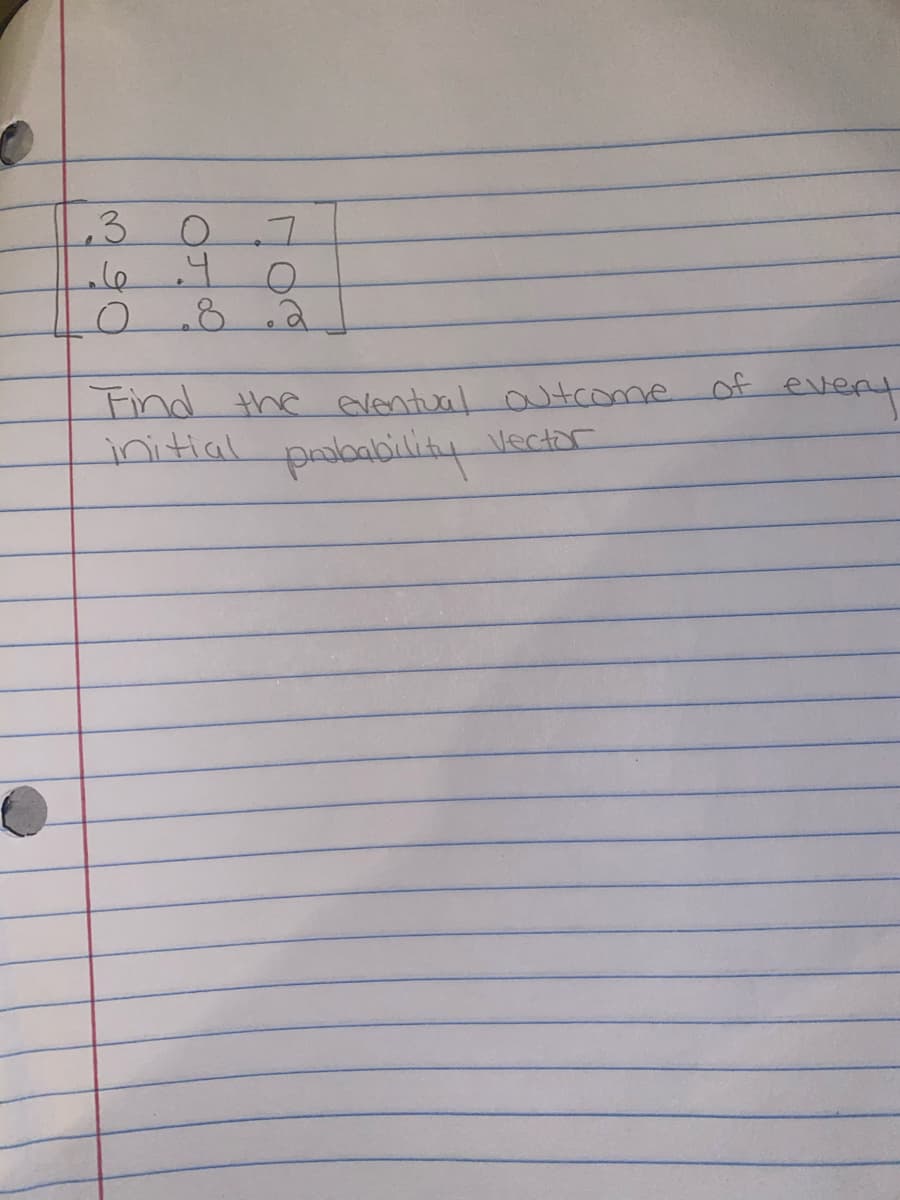 ,3
१
0.7
Find the eventual atcome of event
initial paobabilhy
Vector
