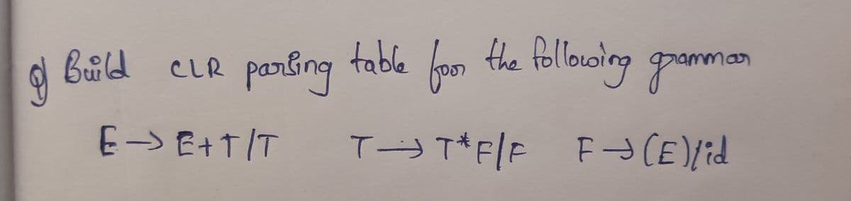 table fom
Hhe following granman
Buld CLR
poring
E-> E+T/T
