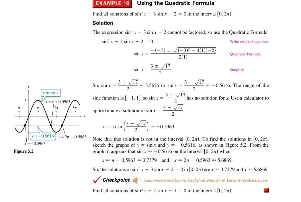 %3D
Find all solutions of sin? x + 2 sin x – 1 = 0 in the interval [0, 27).
