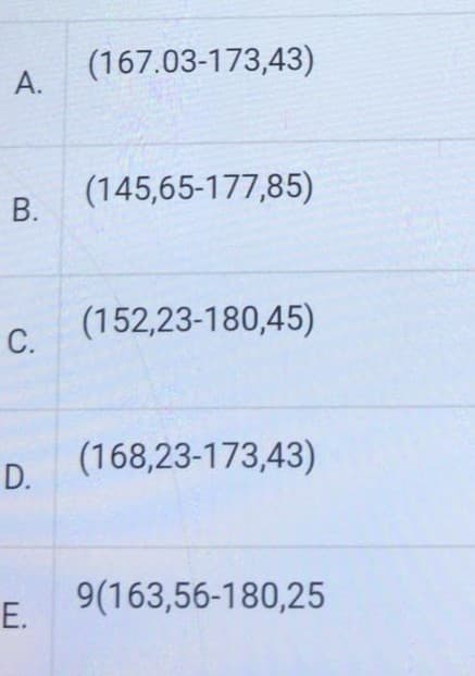 (167.03-173,43)
А.
(145,65-177,85)
В.
(152,23-180,45)
(168,23-173,43)
D.
9(163,56-180,25
E.
C.
