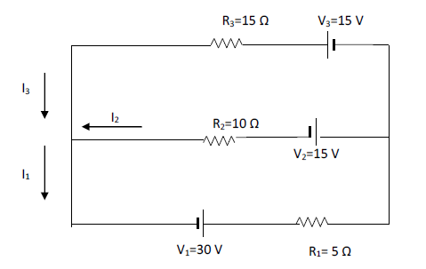 R3=15 0
V3=15 V
R2=10 0
ww
V2=15 V
V1=30 V
R1= 50
