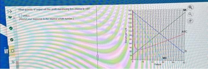 1-
iro
%
What quantity of output will this profit-maximizing firm choose to sell?
units)
(Round your response to the nearest whole number)
Dellars per Unit
1927
176-
160-
120
112
00
BO
04
10
32
Output
MR
MC
ATC
80
od