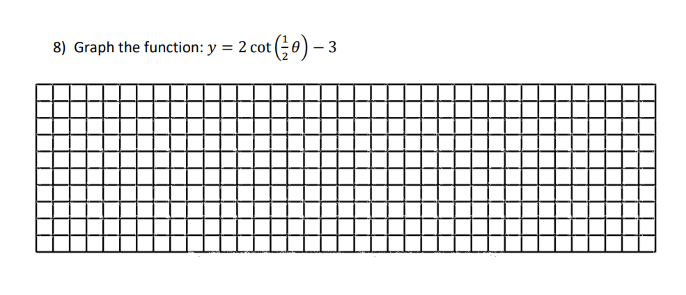 8) Graph the function: y
2 cot Ge) – 3
