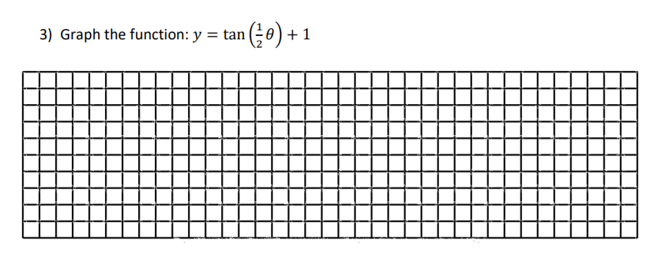 3) Graph the function: y
(;e)
= tan
+1
