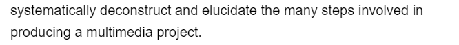systematically deconstruct and elucidate the many steps involved in
producing a multimedia project.