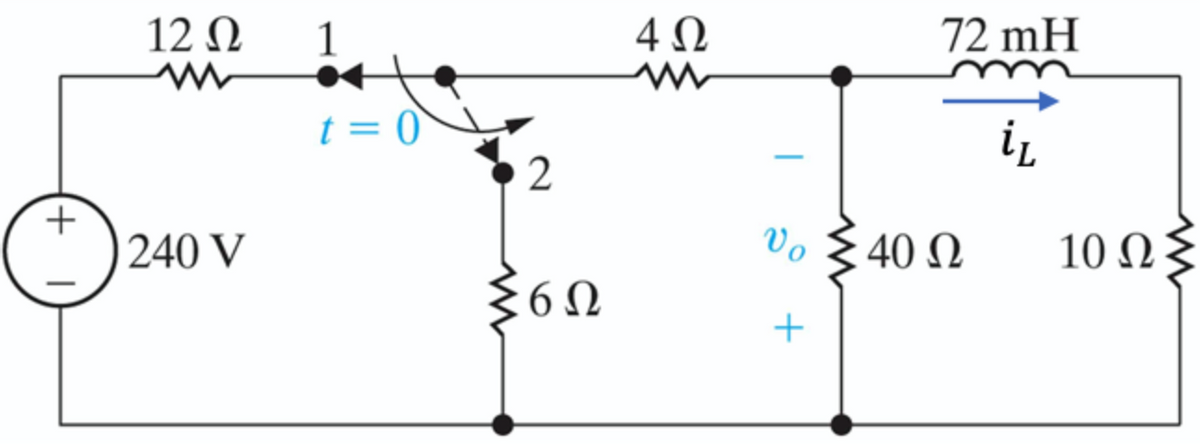 12 N
1
4 N
72 mH
t = 0`
240 V
Vo § 40 N
10 Ω
:6 N
+
