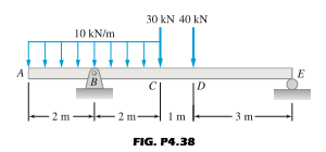 30 kN 40 kN
10 kN/m
E
A
D
2 m-
1 m
3 m-
m
FIG. P4.38
