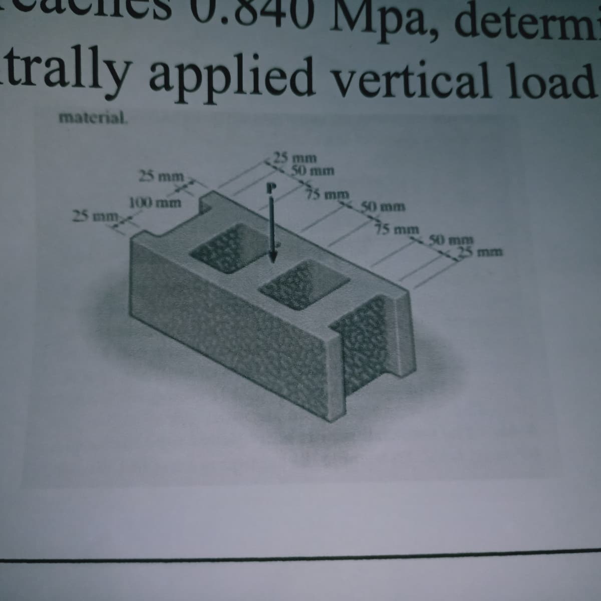 Mpa, determi
trally applied vertical load
material.
mm
50 mm
25 mm
75 mm
100 mm
50 mm
25 mm
75 mm
X50mm
25 mm
