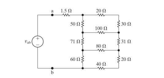 a
1.5 Ω
20 Ω
50 Ωξ
30 Ω
100 Ω
71 03
31 Ω
Vab
80 Ω
60 Ωξ
20 Ω
40 Ω
