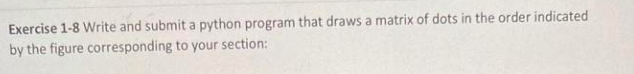 Exercise 1-8 Write and submit a python program that draws a matrix of dots in the order indicated
by the figure corresponding to your section:
