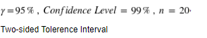 y =95% , Confidence Level = 99% , n = 20
Two-sided Tolerence Interval
