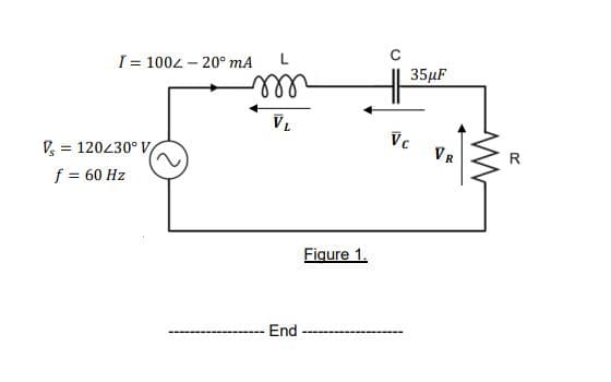 I= 1002-20° mA
V = 120230° V
f = 60 Hz
୧୪୪୪
VL
End
Figure 1.
35μF
HH
Vc
VR
W
R