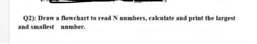 Q2): Draw a flowchart to read N numbers, calenlate and print the largest
and smallest number.
