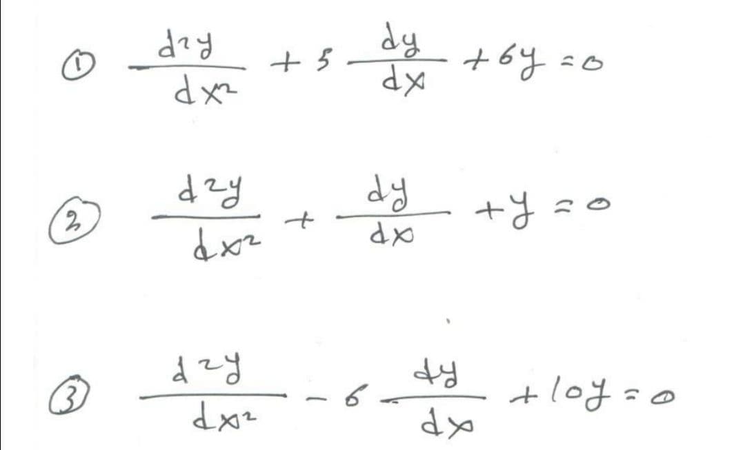 dy
Rzp
+ 5
+6y =0
メP
メP
dzy
dy
+y =
メP
dzy
(3)
+loy=o
メP
2)
