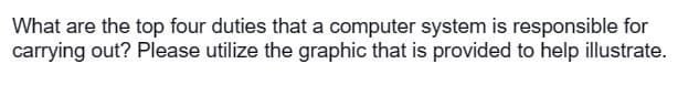 What are the top four duties that a computer system is responsible for
carrying out? Please utilize the graphic that is provided to help illustrate.