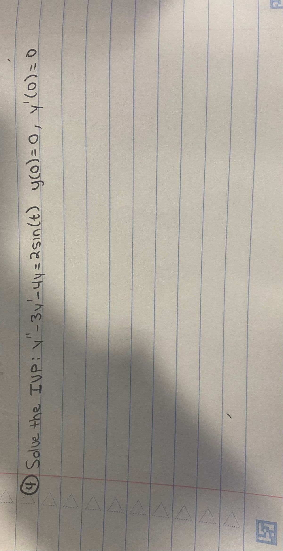 5
Solve the IVP: y"-3y'-4y=2sin(t) y(o)= 0, y' (0) = 0
/
P