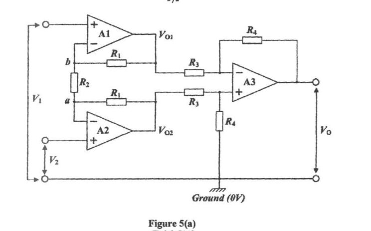 A1
Voi
R4
R1
b.
R3
R2
АЗ
RI
V1
R3
a
R4
A2
Vo2
Vo
V2
Ground (OV)
Figure 5(a)
