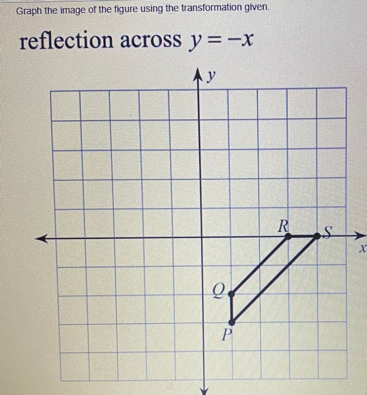 Graph the image of the figure using the transformation given.
reflection across y =-x
本y
R.
