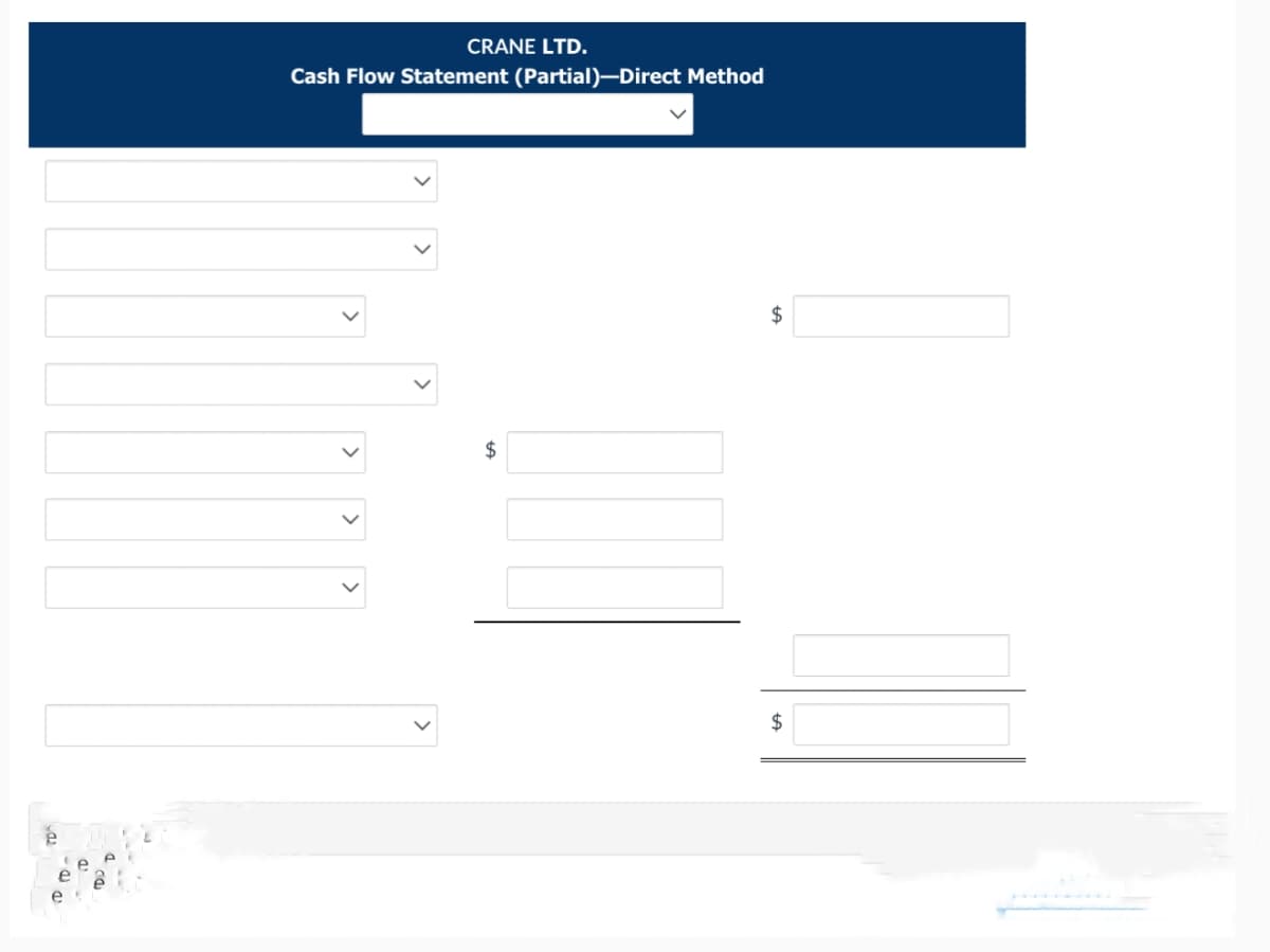 CRANE LTD.
Cash Flow Statement (Partial)-Direct Method
$
$
$