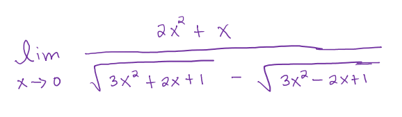 lim
x-->0
2x² + x
3x²+2x+1
3x²–2x+1