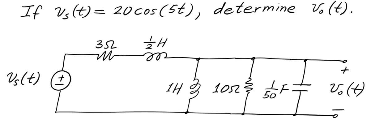 If us(t) = 20cos(5t), determine 링(t).
해
2s(t) (크 +
32
m
H
1052
하루
50
+
()