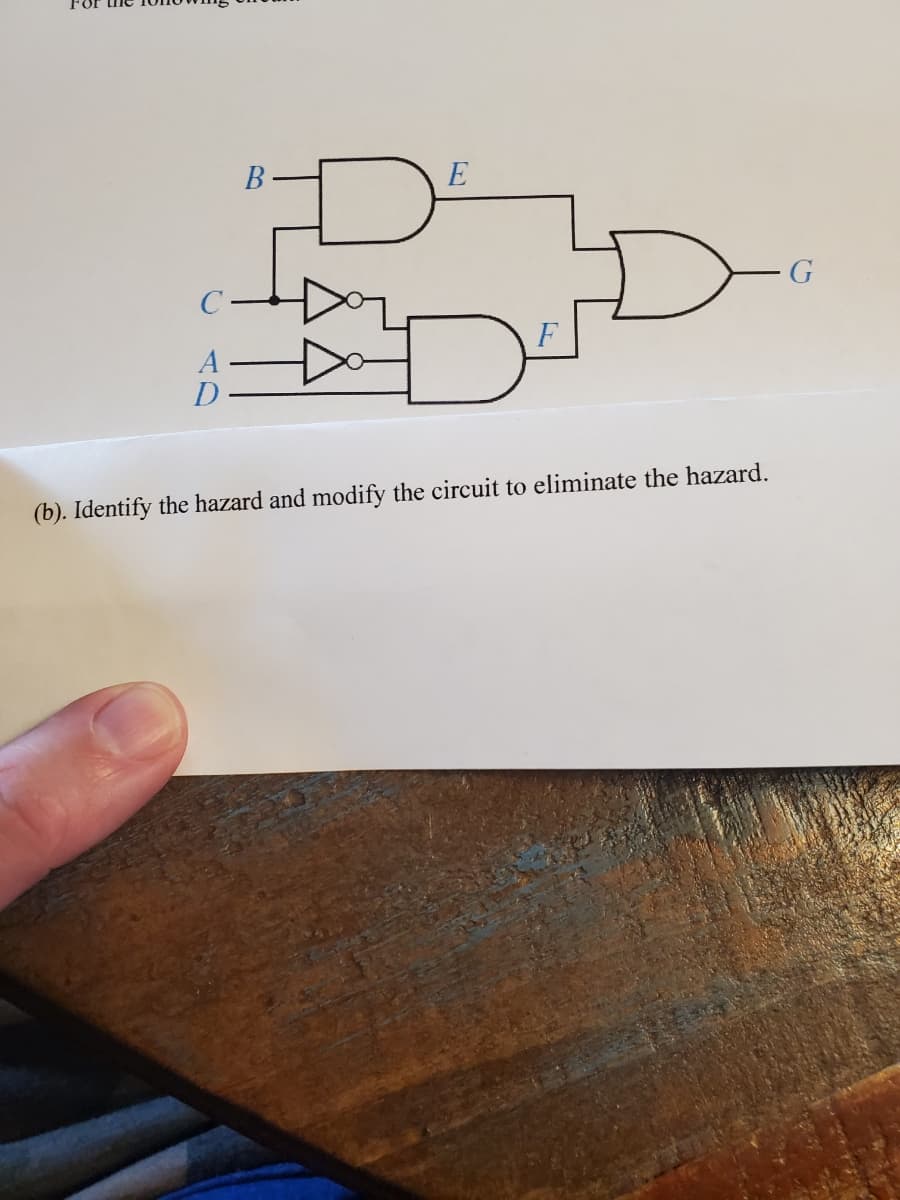В
E
F
A
D
(b). Identify the hazard and modify the circuit to eliminate the hazard.
