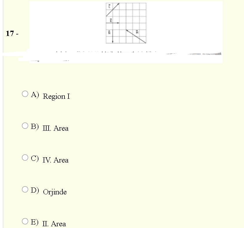 17 -
O A) Region I
В) Ш. Area
O C) IV. Area
O D) Orjinde
O E) II. Area
