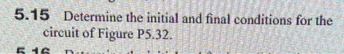 EXSTI
F16
PETER
2017
5.15 Determine the initial and final conditions for the
circuit of Figure P5.32.