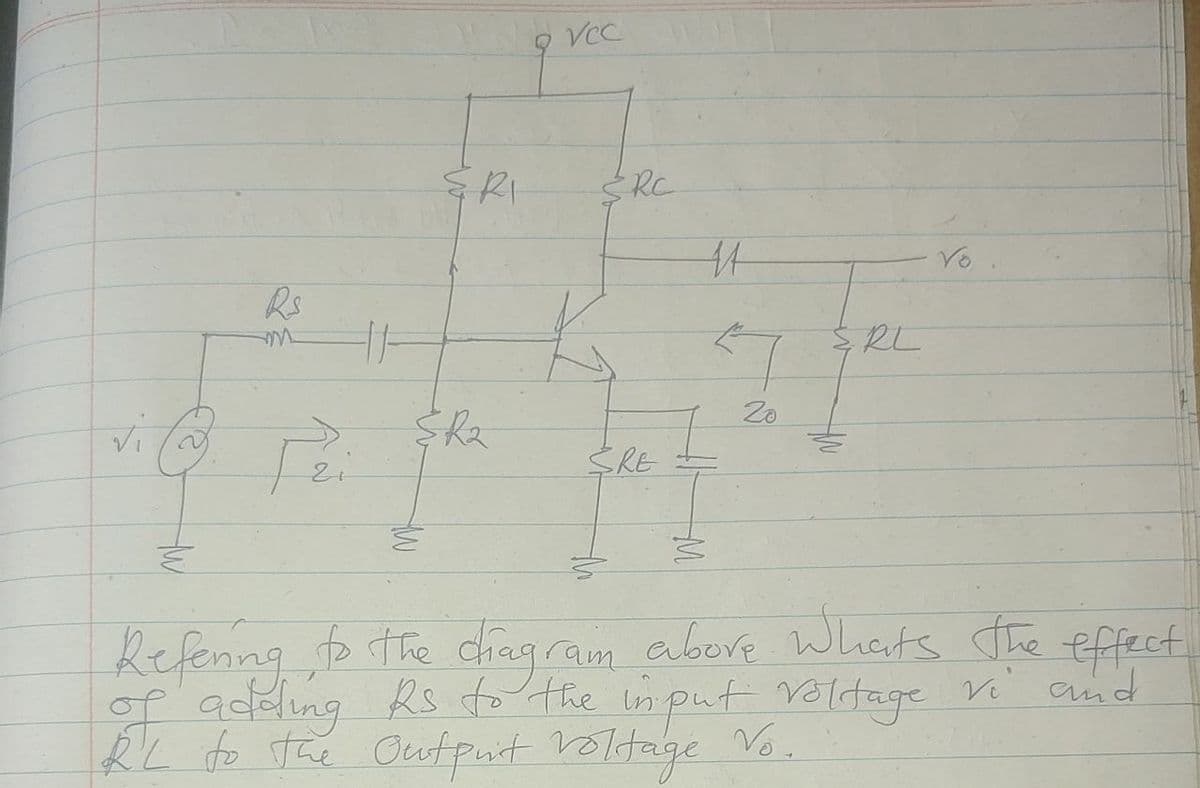 VCC
SRI
Rs
Zo
SRE
Refenng o the chagram abore Whats The
effect,
of addling Rs to the imput Valdtage V
e and
RK to The Output Voltage Vo.
