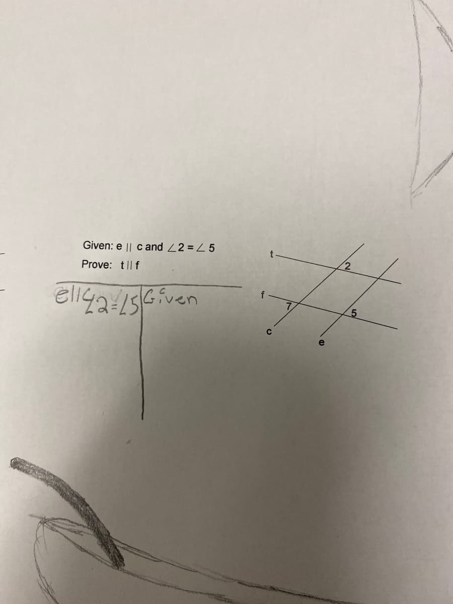 Given: e || c and 2= 25
Prove: tlf
el142-15 Given
C
K
e
2
5