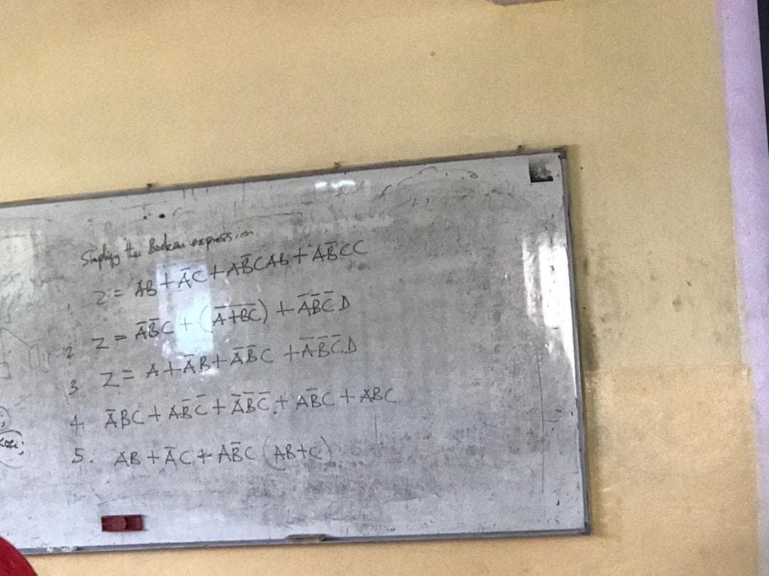 Simpling ta Bedean ozpers ion
2E AB+ĀCHABCAL FABCC
2-ス= A&C+(AteC) + ABC
3 Z=AHABTĀBC +ABCA
4 ABC+ ABC+ÅBC,+ ABC + ABC
は。
5. AB +ĀC+ABC AB+E
