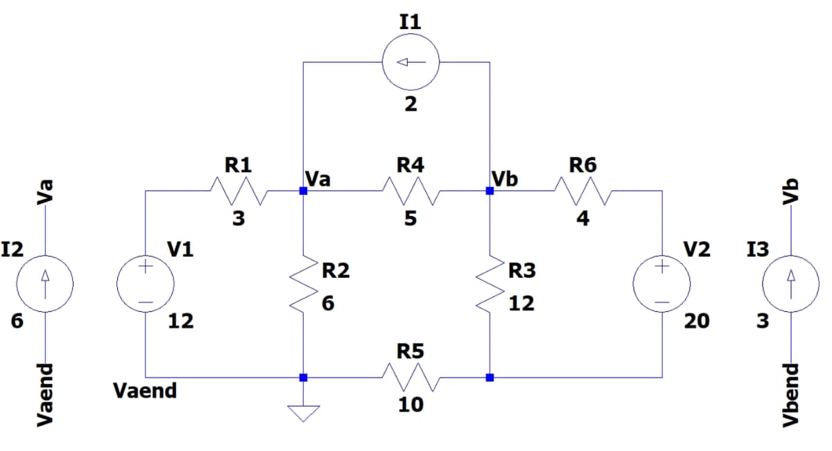 I1
R1
R4
R6
Va
Vb
3
5
4
12
V1
V2
13
R2
R3
12
12
20 3
R5
Vaend
10
Vaend
Va
Vbend
