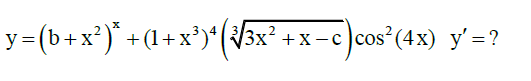 y=(b+x?)* +(1+ x³)*ʻ(\3x²
УЗx* +х -с )сos"(4x) у'%3D?
