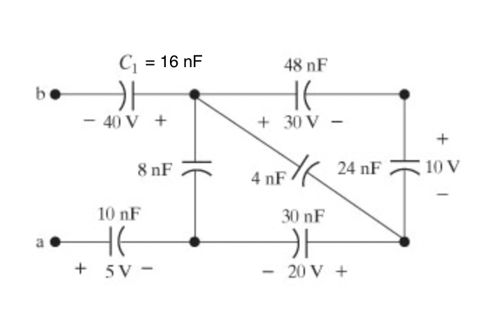 C = 16 nF
48 nF
- 40 V +
+ 30 V -
8 nF
24 nF
10 V
4 nF
10 nF
30 nF
+ 5V -
- 20 V +
