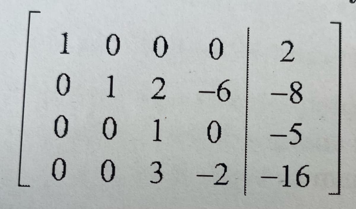 1 0 0 0
0 1 2 -6
1 0 1 0
10 3 -2-16
-8
-5
|
2.
