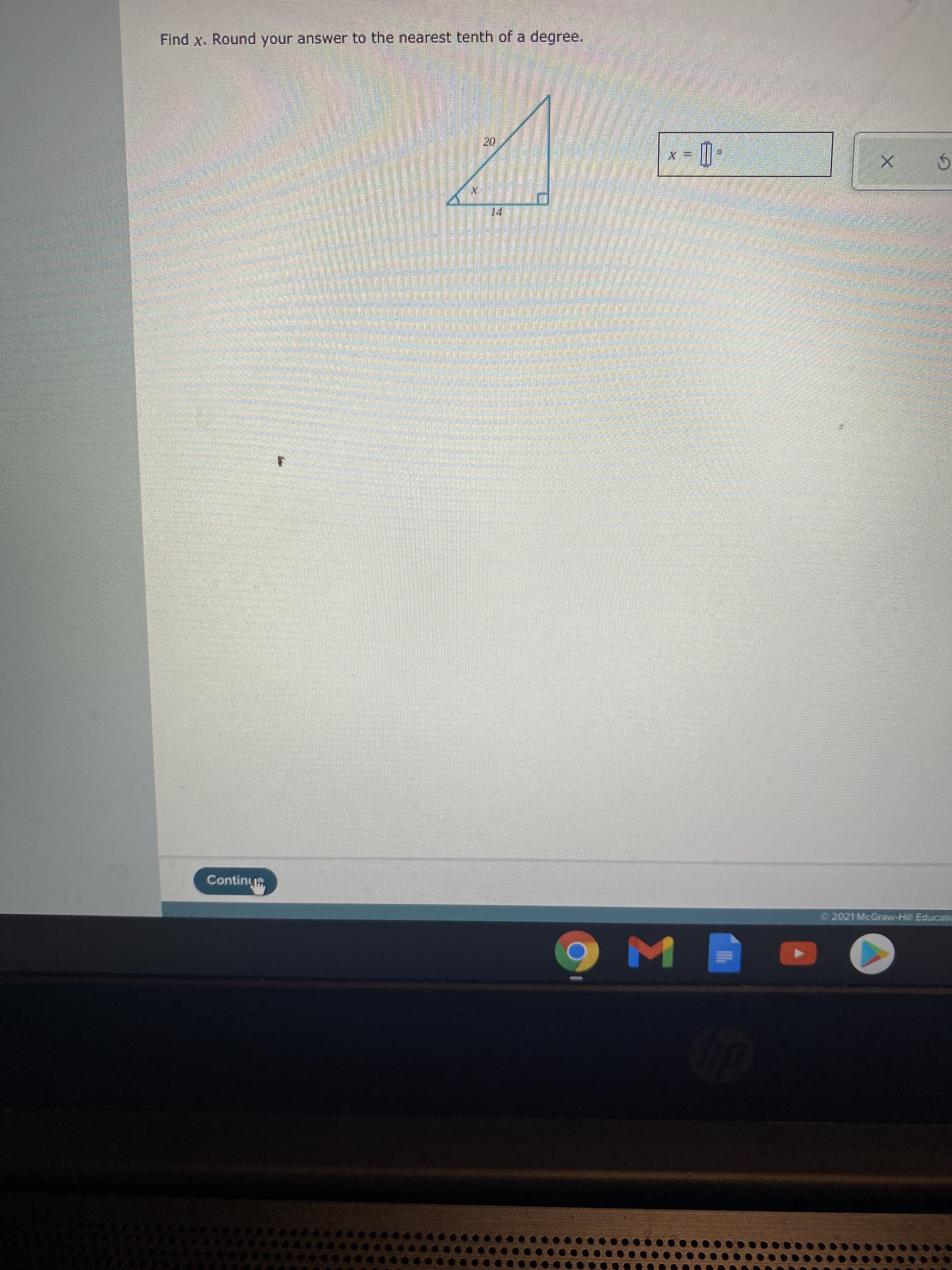 Find x. Round your answer to the nearest tenth of a degree.
20
14
