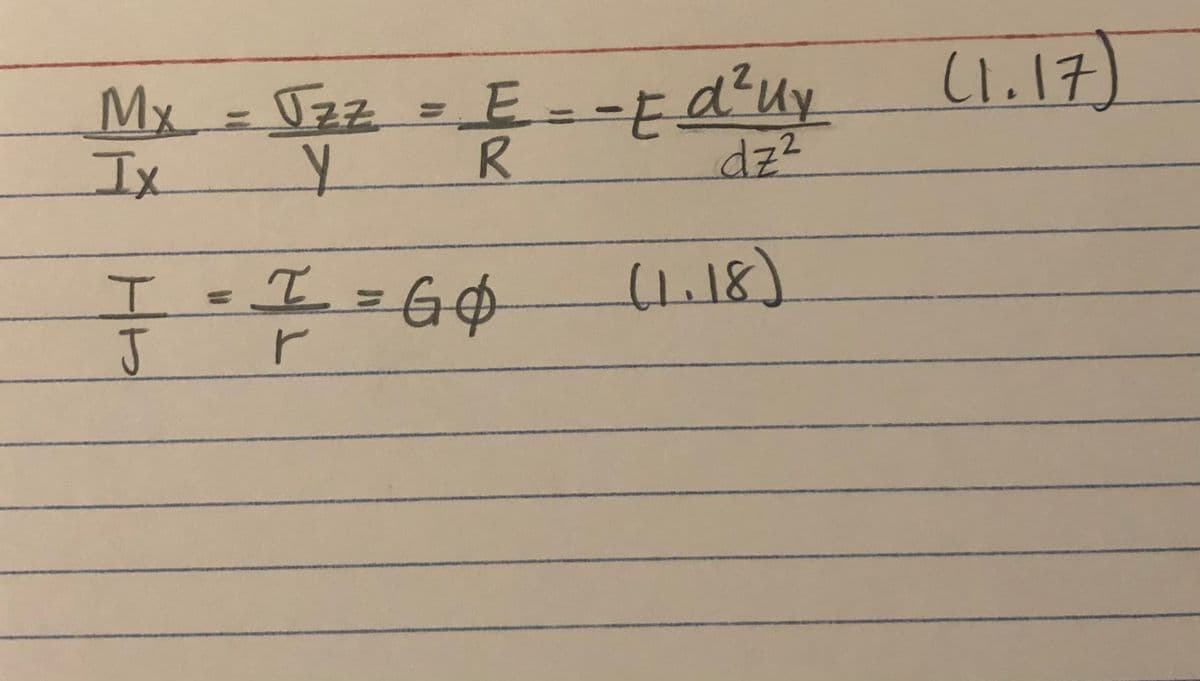 Mx
Ix
Uzz =E--Ed²uy
dz²
(1.17)
%3D
(1.18)
%3D
