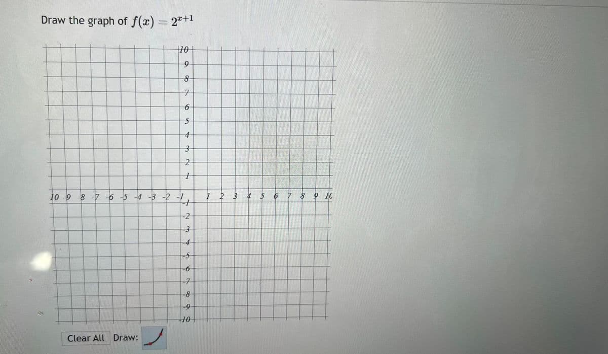 Draw the graph of f(x) = 2+¹
10 -9 -8 -7 -6 -5 -4 -3 -2 -1
Clear All Draw:
10
9
8
7
6
5
4
3
2
1
J
7
2
-3
-4
-5
-6
-7
-8
-9
-10
7 2
I
3
4
5
6
7
8
9 10