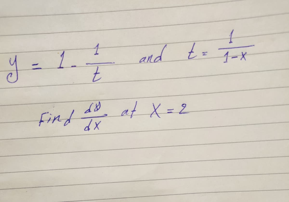 J = 1. mad de f
%3D
1-X
find et X= 2
