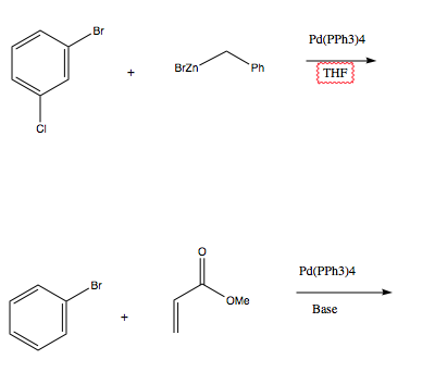 Br
Pd(PPH3)4
BrZn
Ph
+
THE
Pd(PPH3)4
Br
OMe
Base
