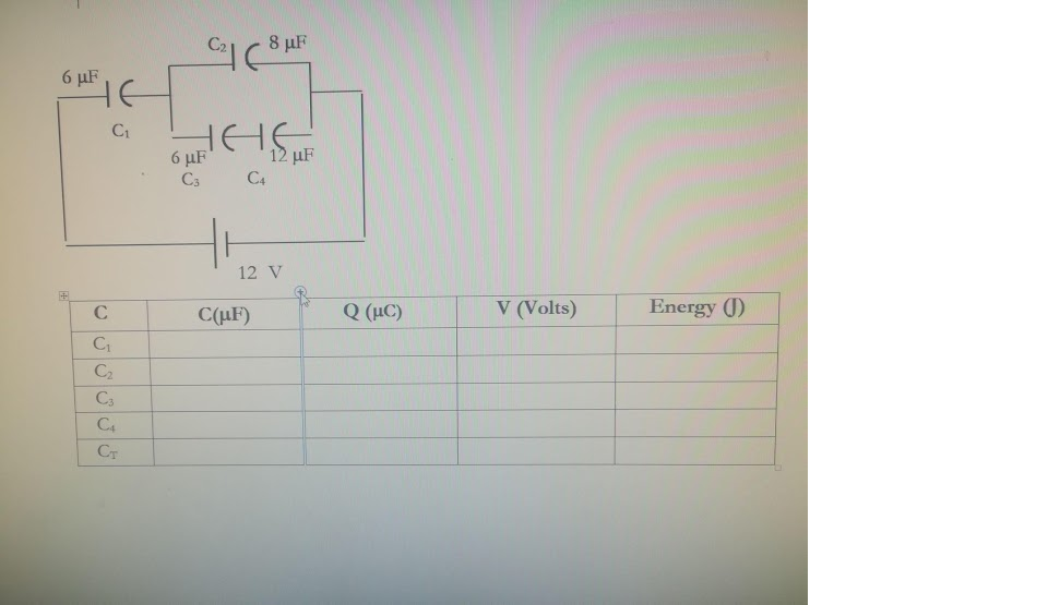 8 µF
6 μF
6 μF
C3
C4
12 V
C
C(uF)
Q (HC)
V (Volts)
Energy ()
C
C2
C3
C4
CT
