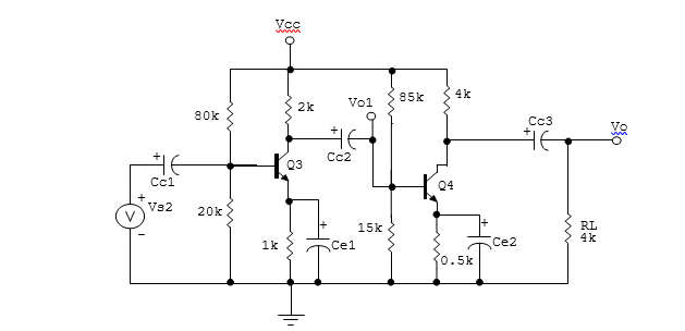не
Cc1
Vs2
80k
20k
Vcc
1k
2k
Q3
Vol
HE
Cc2
Cel
15k
85k
4k
Q4
0.5k
Ce2
Cc3
HE
RL
4k
0