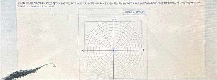 Points can be moved by dragging or using the arrow keys. If using the arrow keys, note that the right/ieft arrow will increase/decrease the radius and the up/down arrow
will increase/decrease the angle.
A
Enable Zoom/Pan