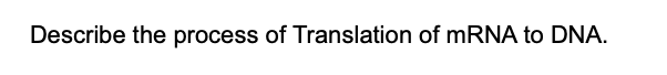 Describe the process of Translation of MRNA to DNA.
