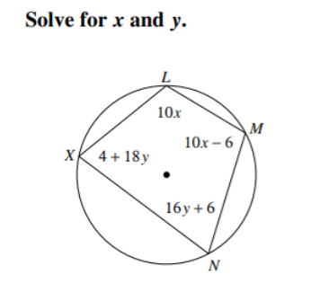 Solve for x and y.
10x
M
10x – 6
хK 4+18у
16у +6
