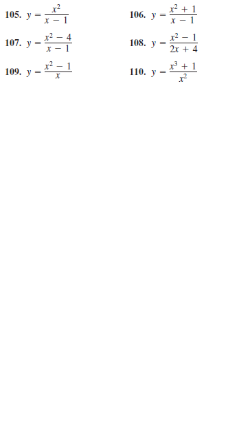 x² + 1
x?
105. v =
106. y =
x? – 1
x2 – 4
108. v =
107. y
2x + 4
x³ +
x² – 1
110. y
109. y =
х
