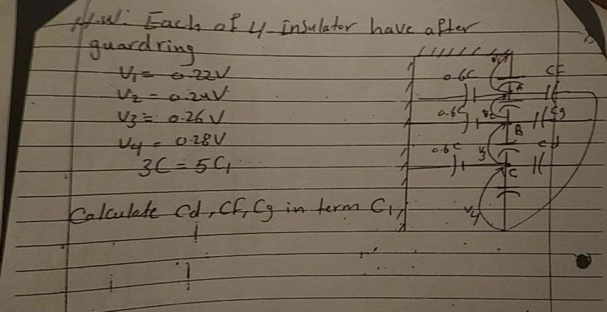 wi Each ef 4-insulator have after
guardring
ज- 2
CF
660
36=54
Calculate cd.cf,Cg in tera C
