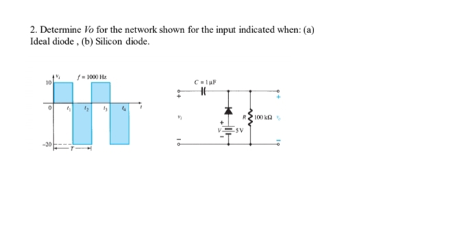 2. Determine Vo for the network shown for the input indicated when: (a)
Ideal diode , (b) Silicon diode.
1- 1000 He
R100 ka
